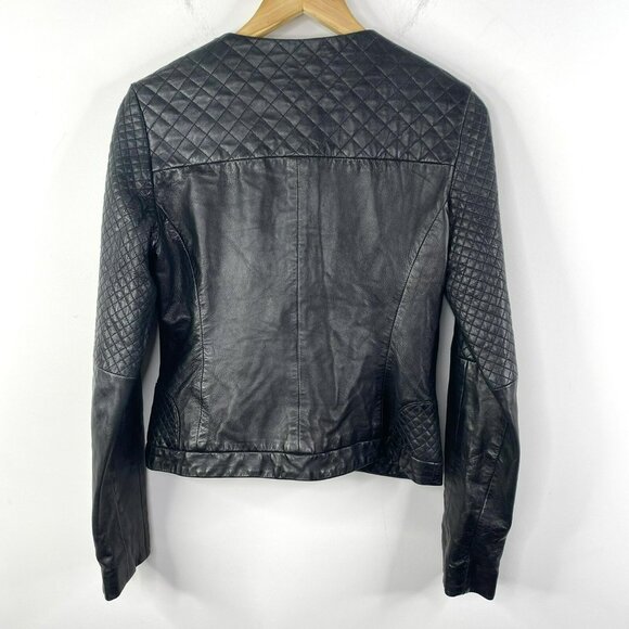 Bod & Christensen Leather Jacket Womens Medium Black Moto Biker Style Quilted - Picture 4 of 7